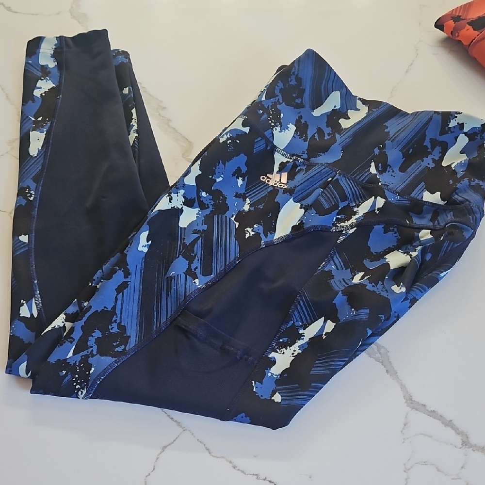 Adidas Blue and Black Abstract Leggings